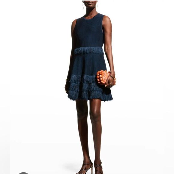 425.00 NWT MILLY CUT FRINGE DRESS BLUE SMALL - Picture 1 of 6